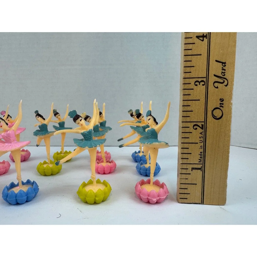 Vintage Plastic Ballerina Cake Toppers Lot 12 Pink Teal Blue Mid Century Decor